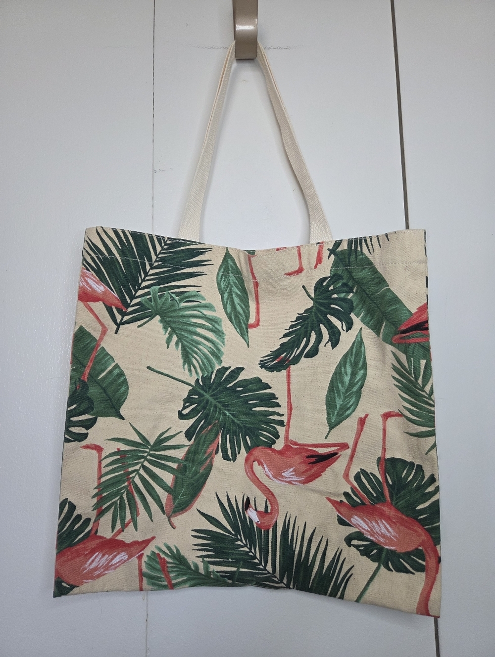 Old Navy Tropical Leaves and Pink Flamingo Pattern Canvas Personal Tote Bag